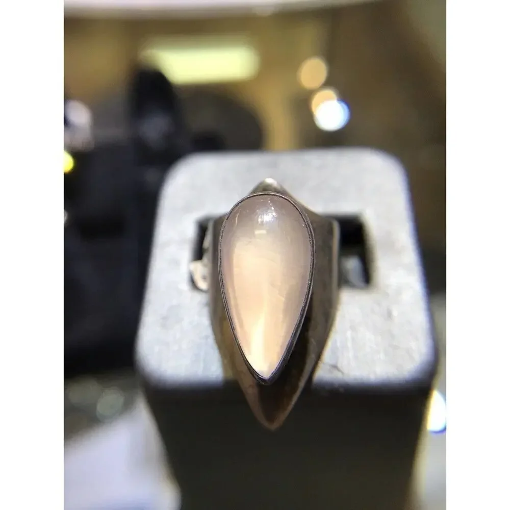 Rose Quartz (Natural) Ring Sz7 Bezel Set Silver 925 Wide Band